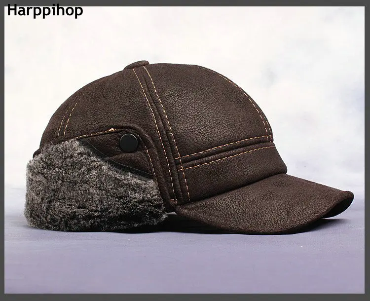 New New Fashion Men's Scrub Genuine Leather baseball Winter Warm baseball Hat / Cap 2colors bomber trapper hat