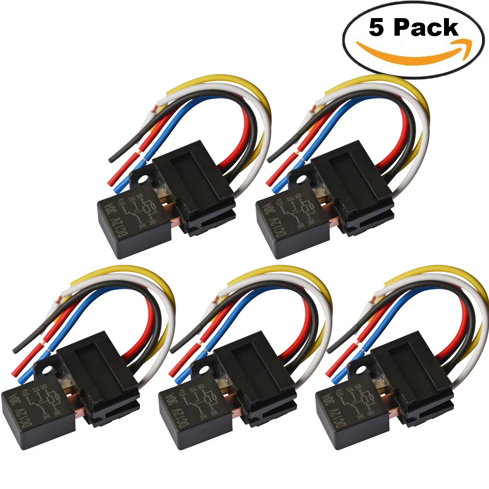 5Set Car Relays 12V/24V 30 A Amp 5 Pin Automotive Harness Car Auto
