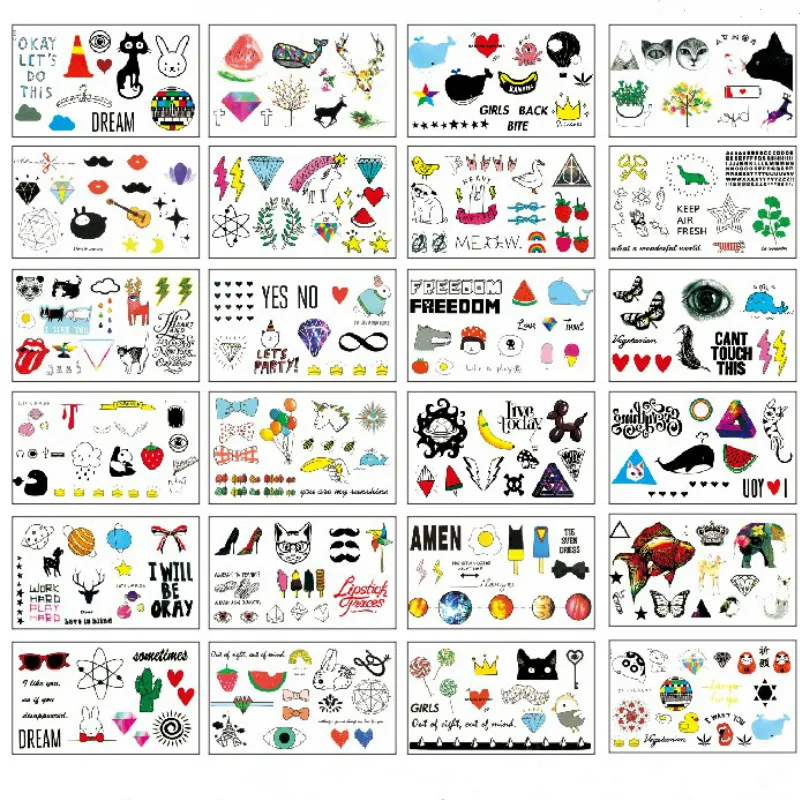 

30pcs/set Waterproof Temporary Tattoo Stickers Cartoon Animal Flower Letters Heart Planet Fake Tattoo Tatouage Temporaire