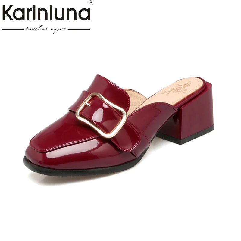 

KARINLUNA Big Size 34-47 Vintage Square Toe Women Mules Pumps Fashion Square Med Heels Slip On Leisure Shoes