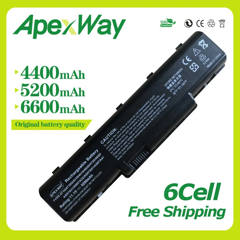 

Apexway 10.8v battery for Acer AS07A31 AS07A32 AS07A41 AS07A42 AS07A51 AS07A52 for Aspire 2930 4710 4730 5735 5740