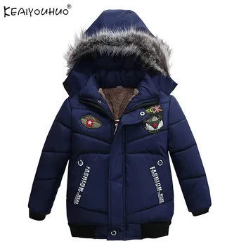 

KEAIYOUHUO Winter New Boys Coats Cotton Hooded Zipper Jacket Long Sleeve Warm Coats For Boys Clothes Outerwear Children Clothing