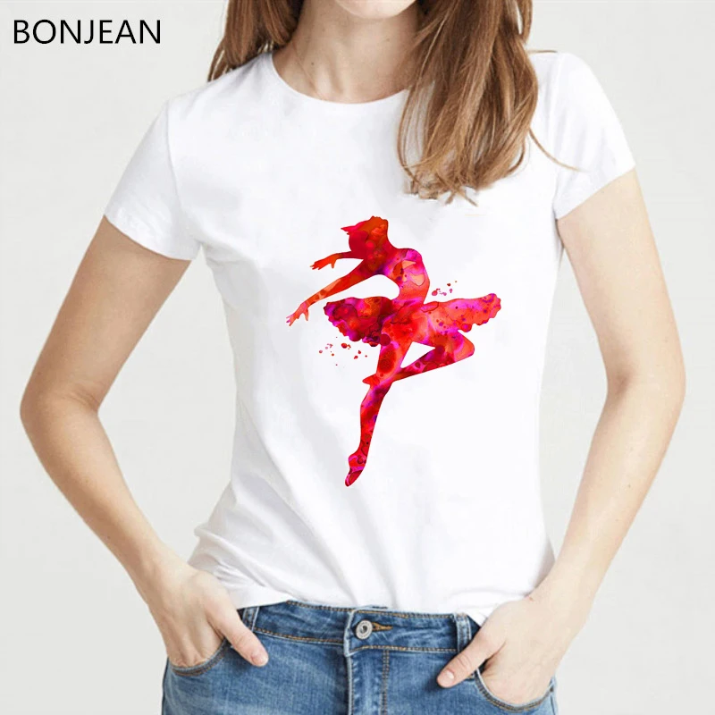 

Pink Ballerina Printed Tshirt Women Ballet Dance Art Tee Shirt Femme Summer Harajuku Kawaii Clothes White T Shirt Drop Shipping