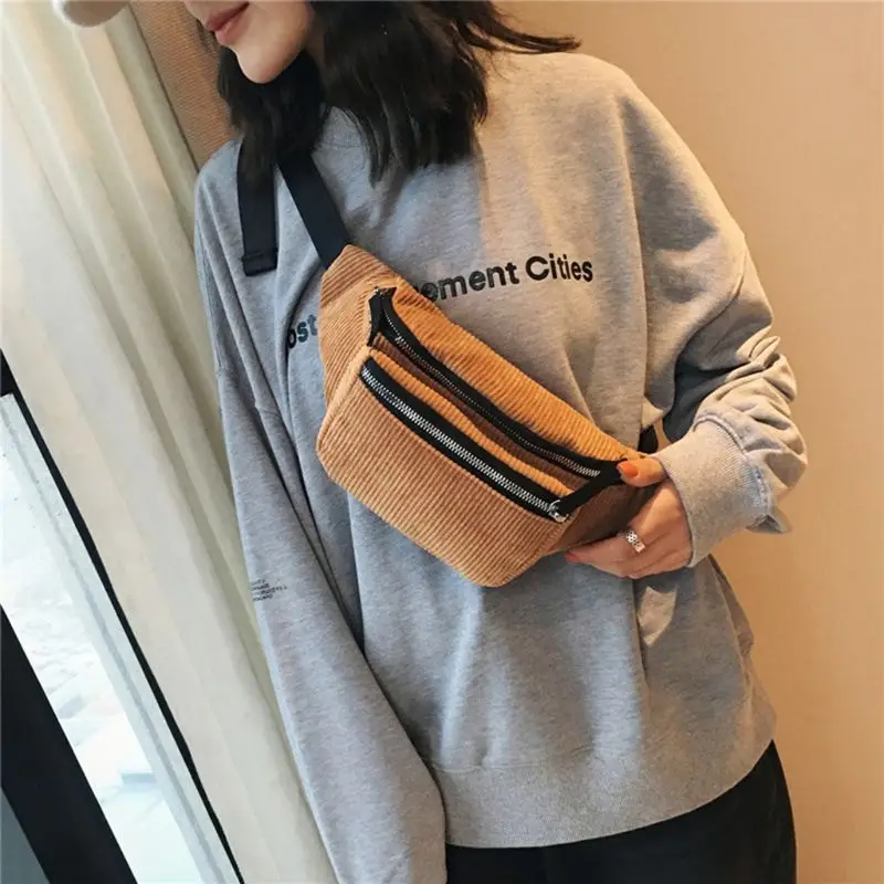 

Women Waist Pack Corduroy Chest Pack Vintage Phone Pouch Belt Messenger Shoulder Bags