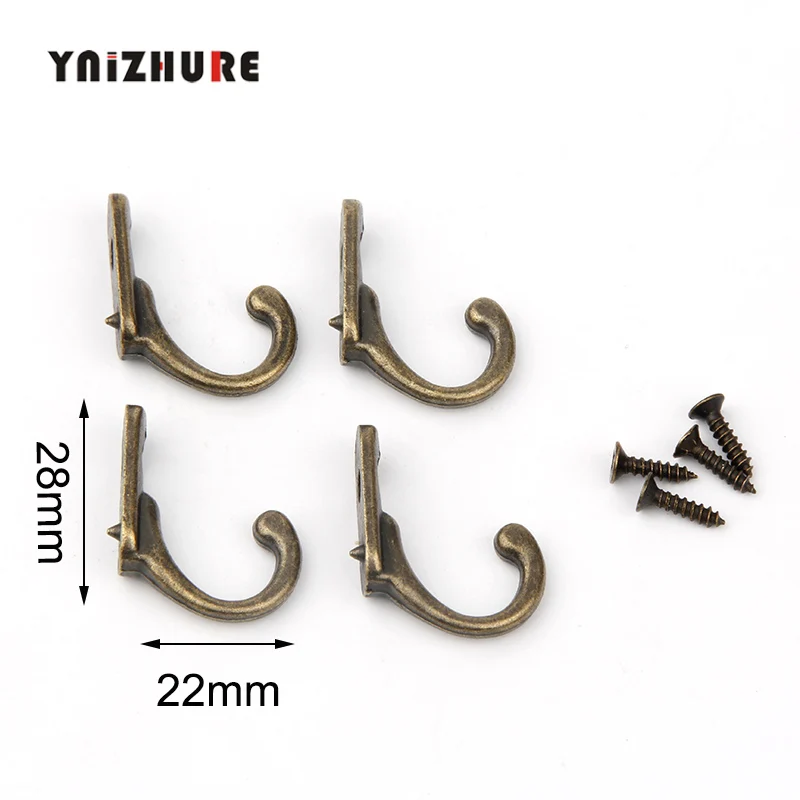 YNIZHURE 28*22 мм 4 шт. ключ мини-вешалки Античный стиль металла бронза крюк декоративная мебель деревянная доска навесные крючки для халатов