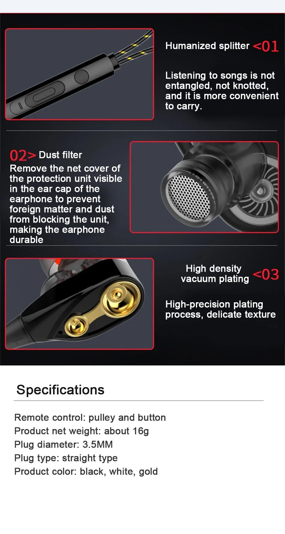 Quad Core Wire Control Earphone 3.5mm In Ear Double Moving Circle Heavy Bass Metal With Mic and Volume Control Public Headphone (11)