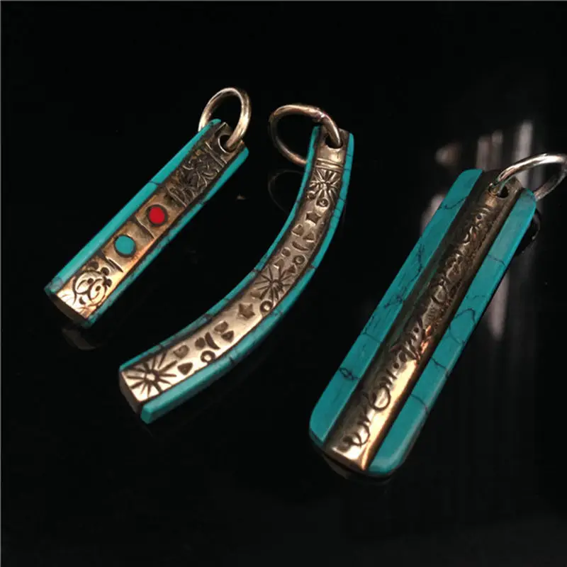 TBP124 Тибетские мантры Amulet медь инкрустированная камнем Bar мужские подвески|pendant
