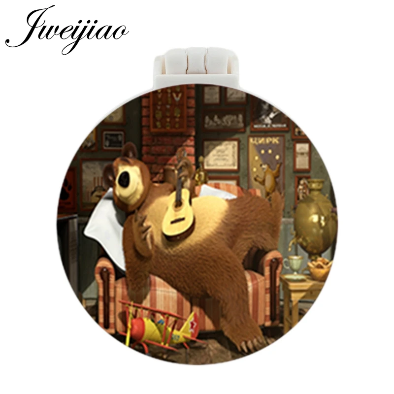 JWEIJIAO медведь и девочка мультфильм карманное зеркало с массажной расческой детский складной компактный портативный многофункциональный зеркала - Цвет: MS60