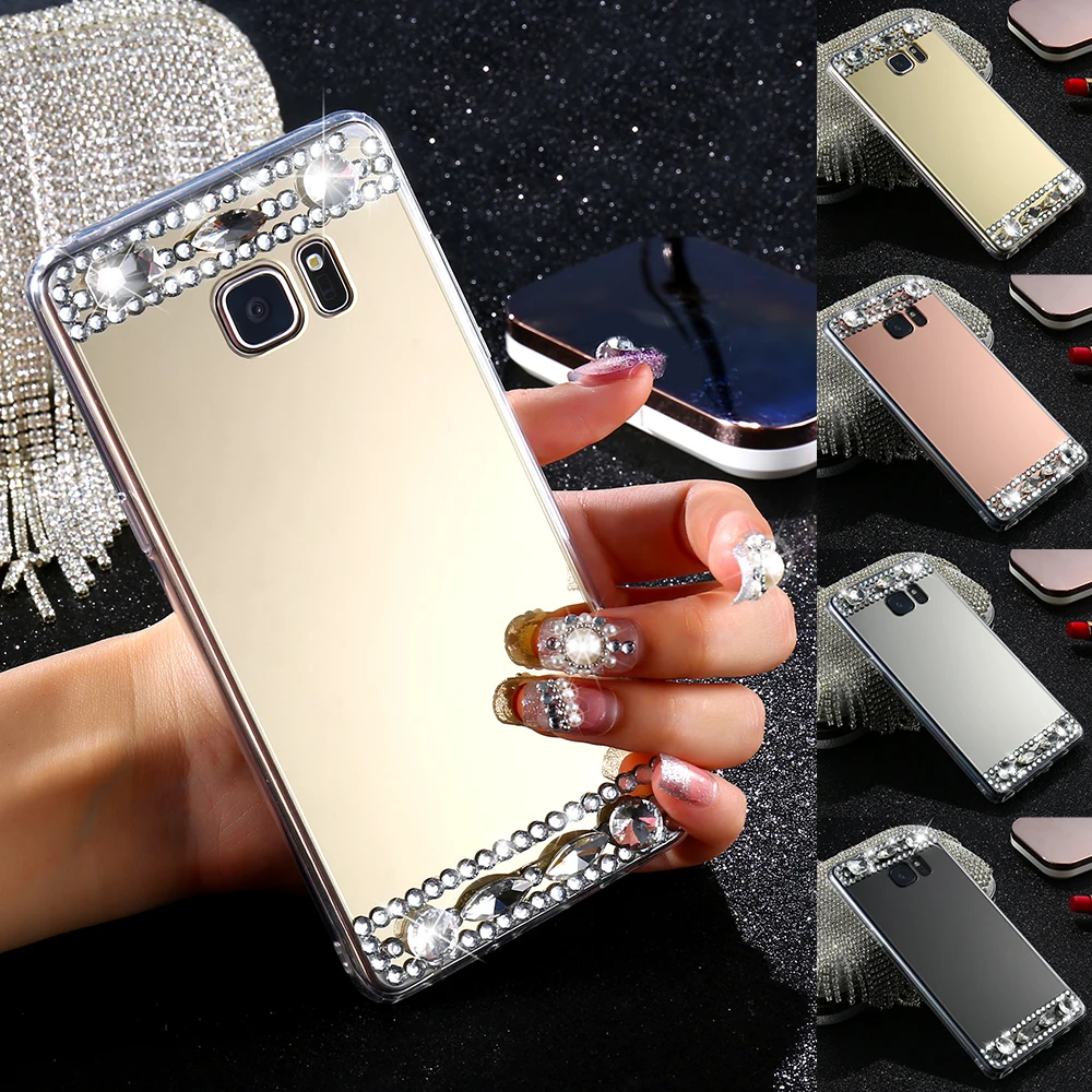 KISSCASE зеркальный чехол для Samsung S6 S7 Edge S8 S блестящий со стразами galaxy j5 2017 s9 J7