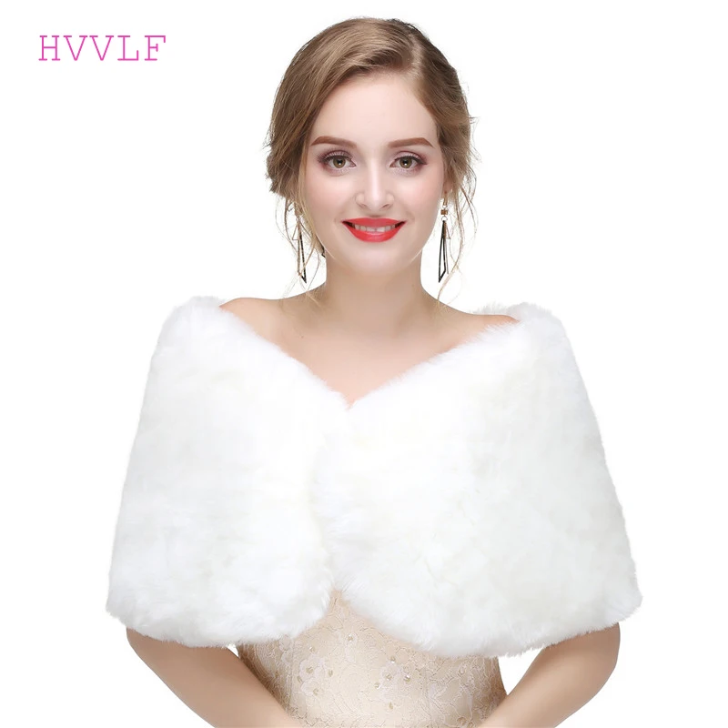 Winter Wedding Shawl Bridal Bolero Warm Faux Fur Wedding Evening Wraps Fur Off Shoulder Capes
