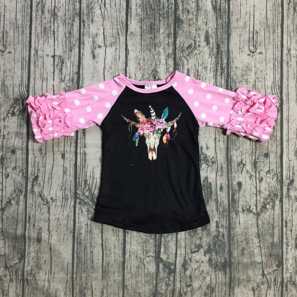 

baby girls spring/winter boutique top t-shirt children clothes cotton icing raglans red cow floral feather pink black polka dot