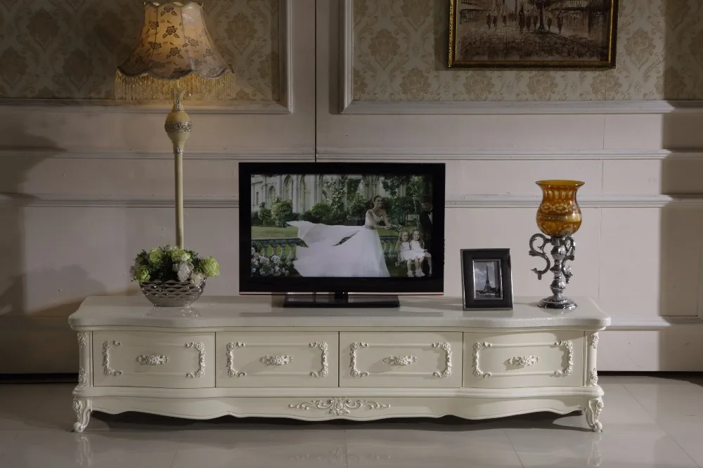 بيضاء خشبية تلفزيون حامل التخزين درج أثاث غرفة المعيشة الرخام كبار المصنوعة في الصين