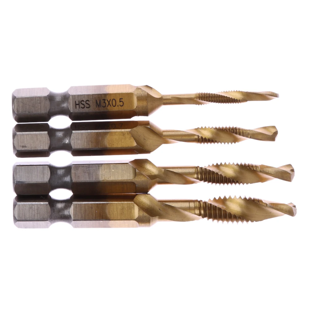 4pcs/set Spiral Pointed Taps Tapping Thread Forming 1/4 Inch Hex Tap