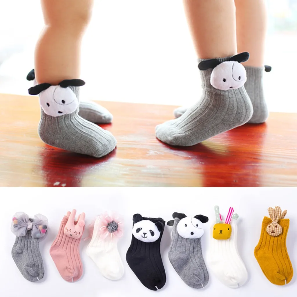 Носки-тапочки с рисунком кролика и цветочным рисунком для новорожденных мальчиков и девочек Нескользящие носки для малышей зимняя детская одежда аксессуары MJ1126