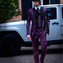 Новое поступление, Мужской Блейзер, деловые мужские вечерние костюмы на выпускной, Фиолетовый пиджак с брюками, свадебные костюмы для мужчин, смокинги, костюм жениха