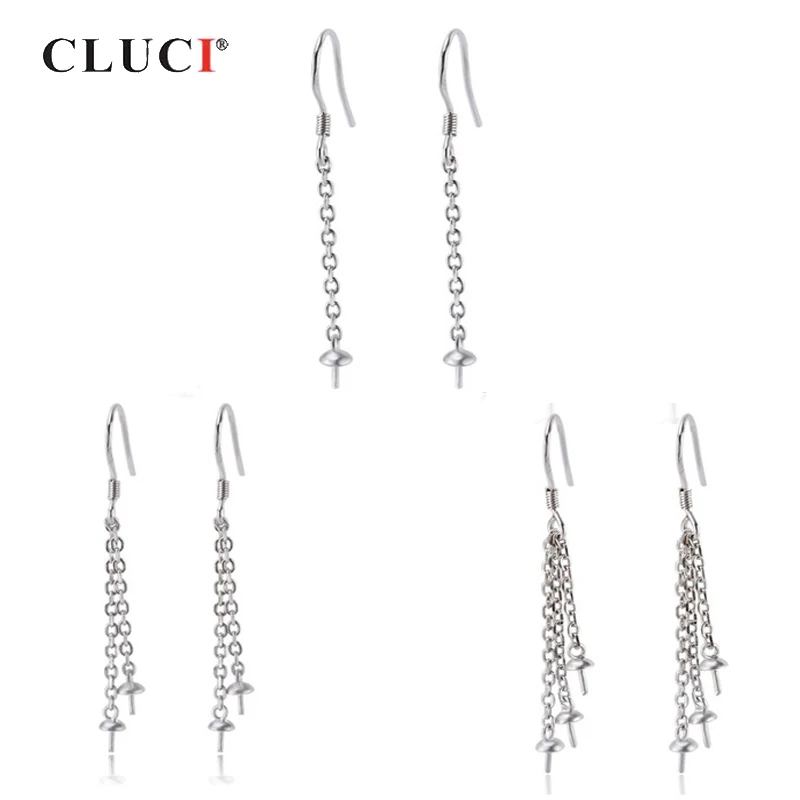 CLUCI Simple Silver 925 Pearl Earring Mounting for Women Sterling Silver Multiple Style Drop Earrings