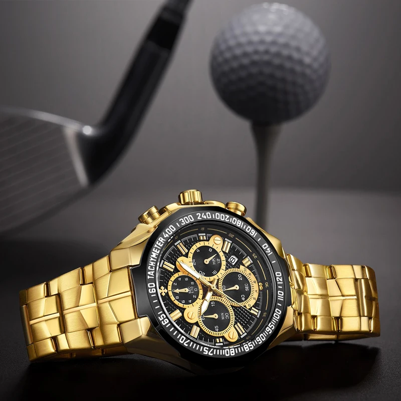 Gold Luxury Wristwatch Chronograph Men Wristwatches