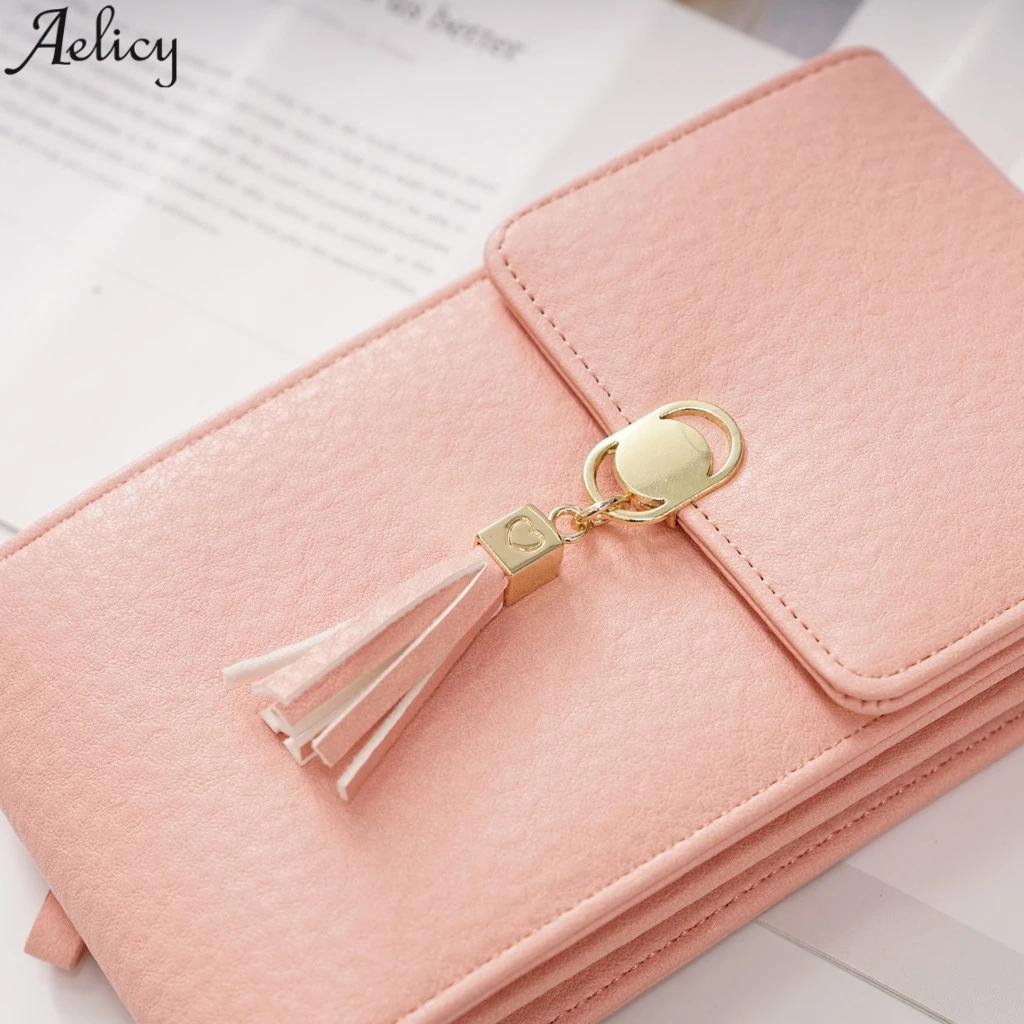 Aelicy, женский многофункциональный кошелек из искусственной кожи, модный Одноцветный кошелек на одно плечо с кисточкой, сумка для мобильного телефона, высокое качество