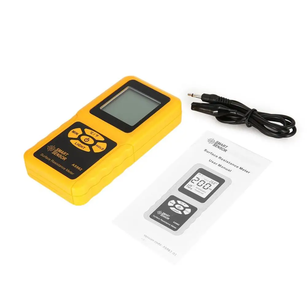 SMART SENSOR AS982 Portable surface resistance meter tester Handheld Earth Resistance Meter Data Holding function LCD display