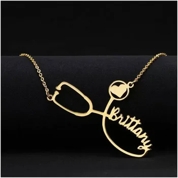 

Collar Mujeres Gold Custom Name Necklace Stethoscope Engraved Necklace Pendants Customized Gift Personalized Name Erkek Kolye