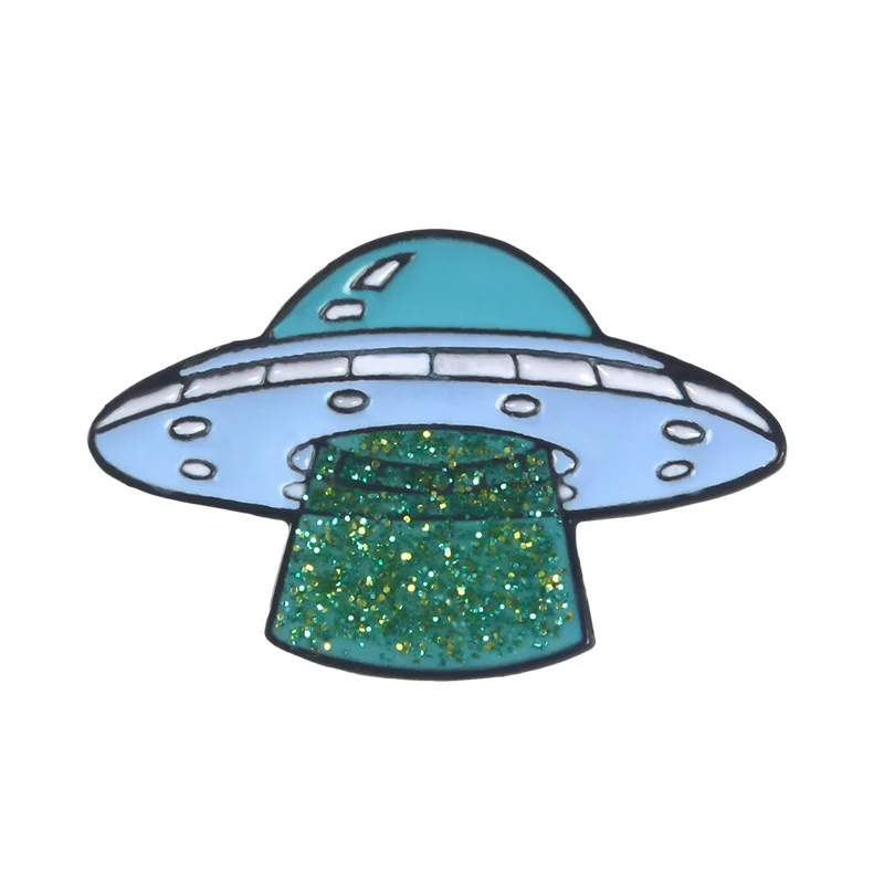 UFO капля масло мультфильм инопланетянин брошь, эмалированный штифт космический корабль значок ракета космическое пространство булавка future world adventure подарок