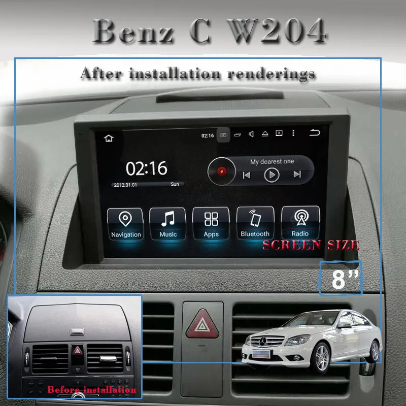 Flash Deal 8" Android 7.1 Car Multimedia Player for Mercedes Benz C Class W204 2007-2011 with GPS Navigation DVD USB AUX SD WiFi 3G 4Core 7