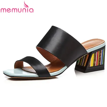 

MEMUNIA 2020 genuine leather shoes women sandals colorful high heels summer shoes ladies casual party slippers fashion mules