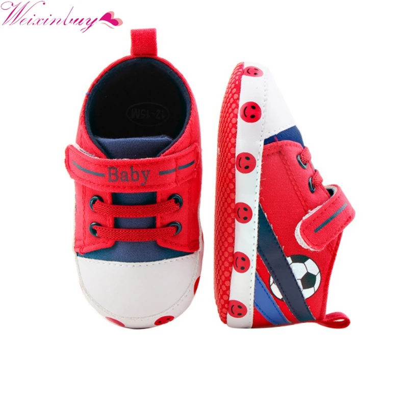 2017 New Infant Baby Boys Solid First Walker Cotton Fabric Non slip Shoes Baby Letter Active