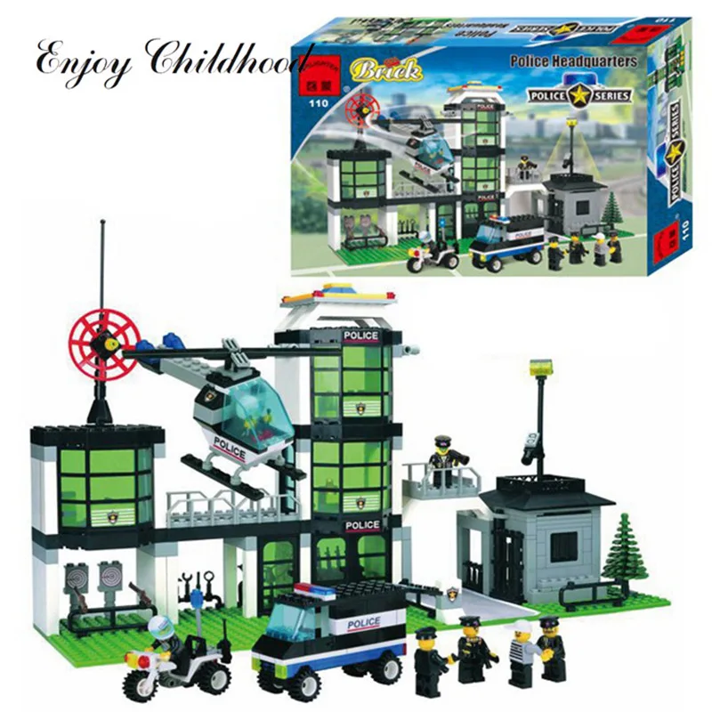

Police Station Building Blocks 3D Model Building Blocks 466PCs Playmobil Bricks Brinquedos Kids Toys For Children Legoings City
