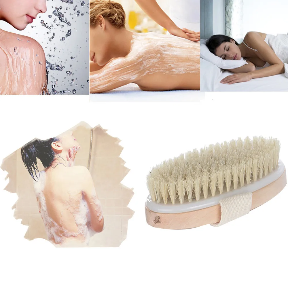 

Bath Body Brush Boar Bristles Exfoliating Body Massager with Long Wooden Handle for Dry Brushing and Shower#35
