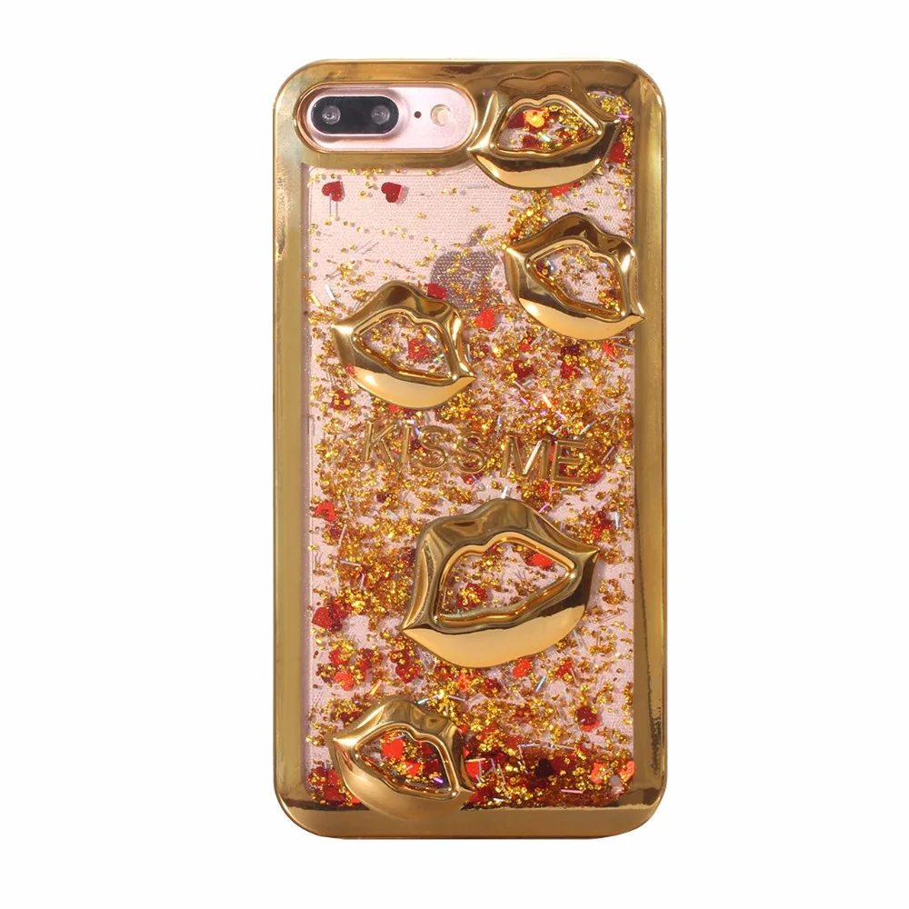 

Lips Bling Glitter Dynamic Quicksand Liquid Case for iPhone X 8 7 6 6S Plus Coque Polychromatic Optional Cover for iPhone 5 5S