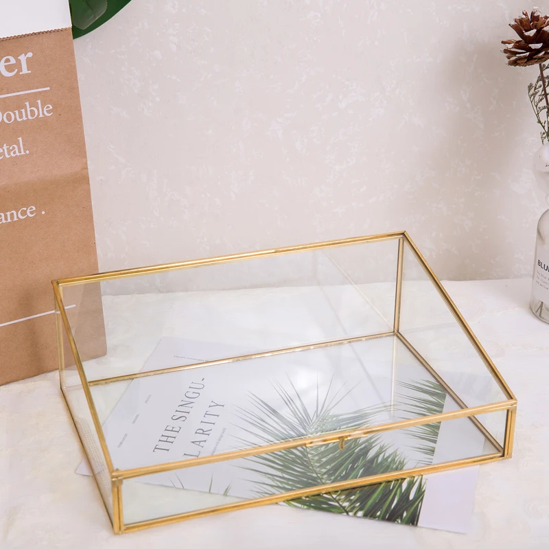Glass-Copper Storage Box Ladder Polygon Retro-Bronze Edge Glass Jewelry Box Decoration of Princess Jewelry Receiving Box Display