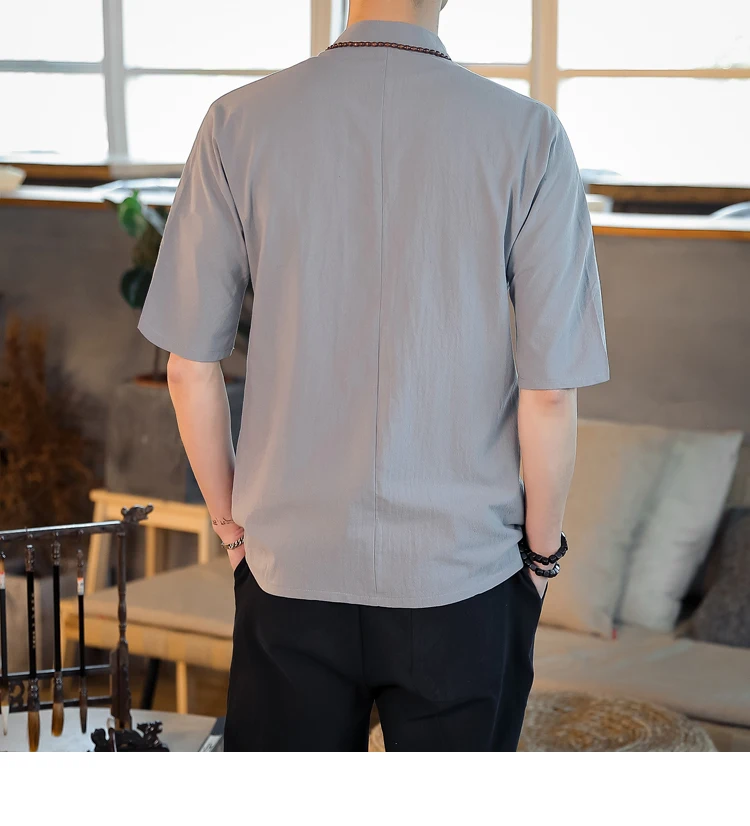 Мужская рубашка 2019 Новый китайский стиль костюм Танга Camisa модная однотонная Повседневная Удобная рубашка с коротким рукавом рубашки