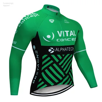 

2019 Pro Men UCI Teams Green Concept Cycling Jersey Breathable Full Zipper Polyester Long Sleeve Bicycle Bike Sports Clothing