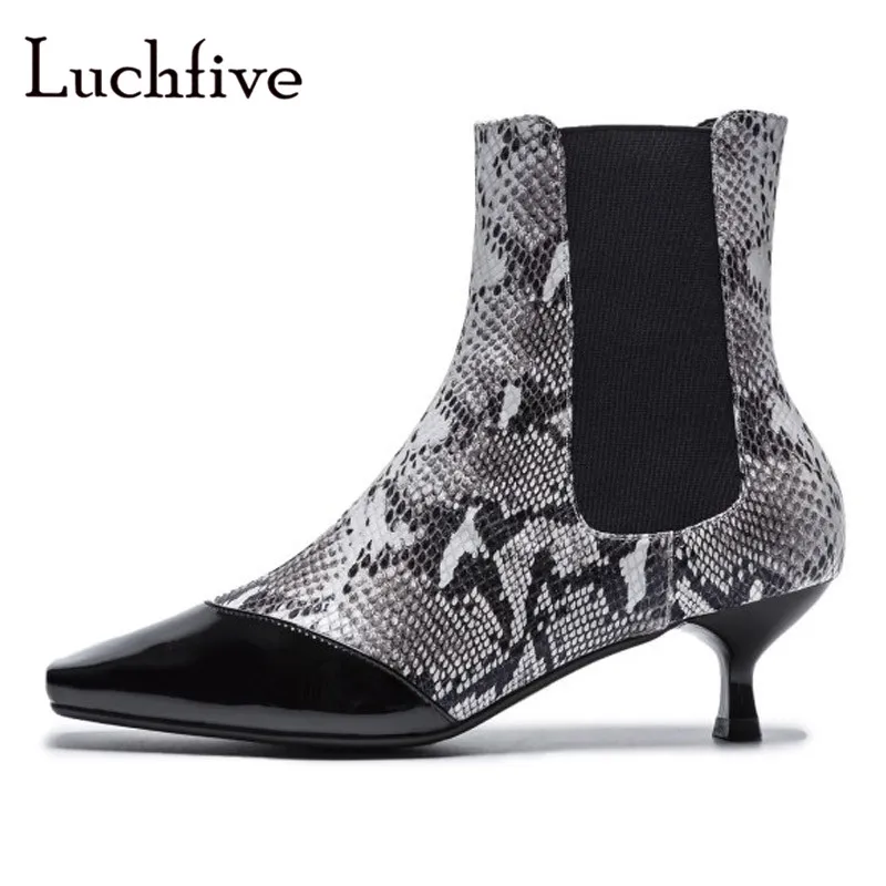 pattern A Patrón Negro Zapatos Invierno Botas Serpiente snake La Resbalón Clásico Moda En Pie Black Del Mujer Cuadrado Tacones Sexy Dedo De aq15w7