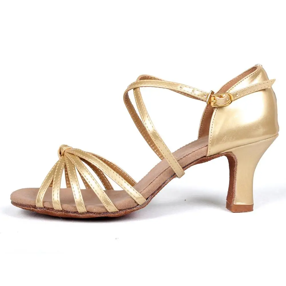 Бальные новые профессиональные латинские танцевальные туфли для женщин/девочек/женщин Танго и сальса на высоком каблуке для танцев атласные/ПУ белый красный - Цвет: Gold 7cm