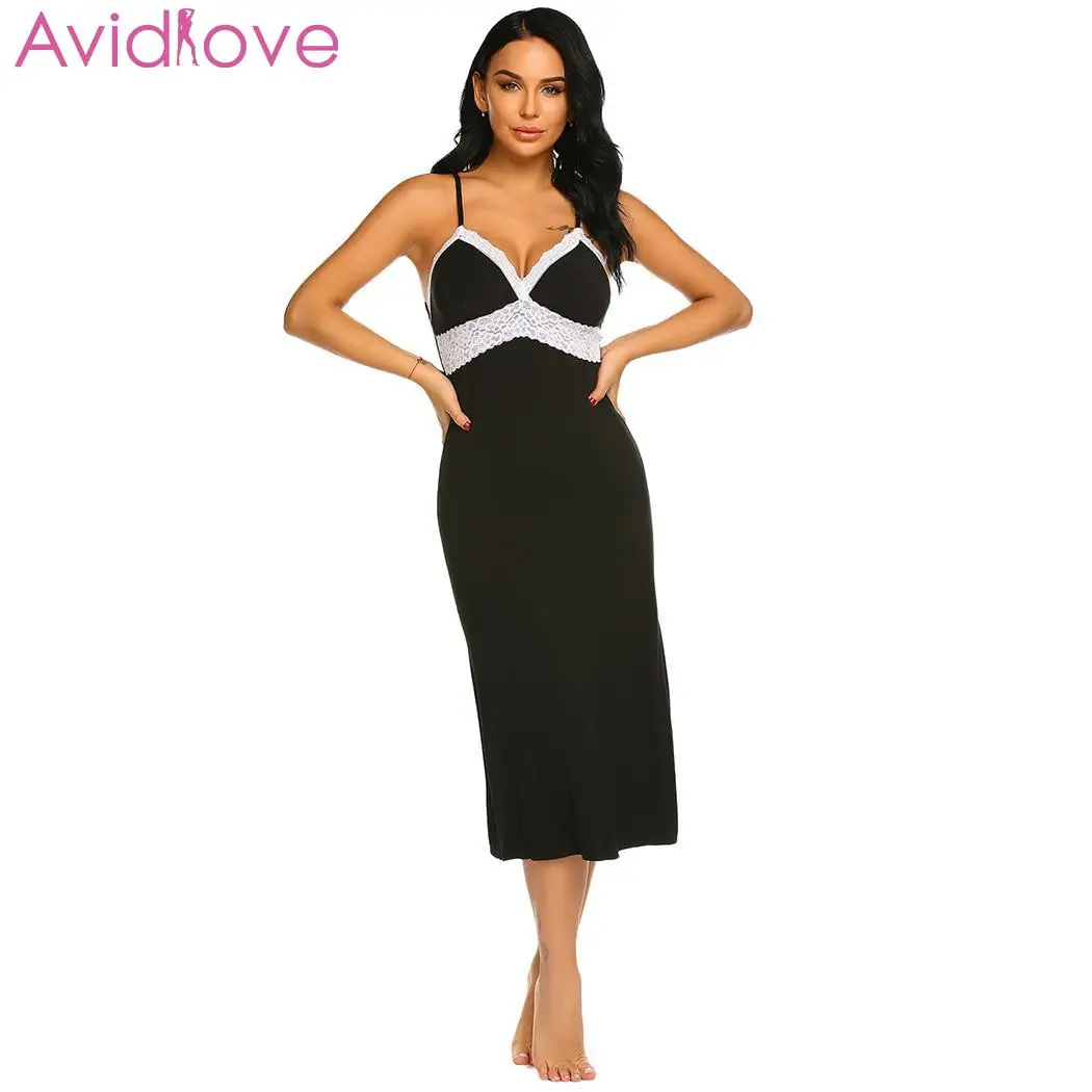 Avidlove длинные Для женщин Ночная сорочка, ночное платье плюс Размеры кружева соблазнительное нижнее белье, ночнушка, летняя кружевная ночная рубашка Ночное платье Ночная одежда - Цвет: black