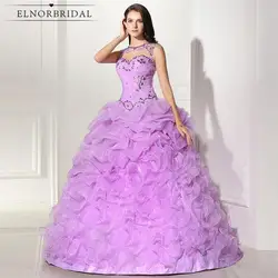 Elnorbridal настоящая фотография фиолетовый Бальные платья бальное платье 2018 Vestido 15 anos CoREST Вернуться Плюс Размеры сладкий 16 Праздничное платье