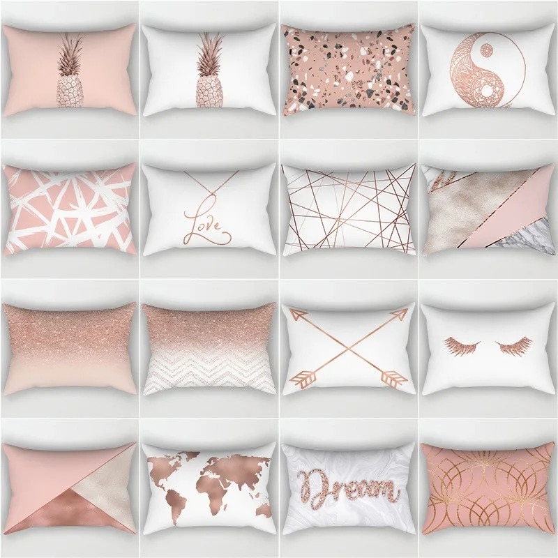 

30x50cm Cushion Covers Rose Gold Pink Geometric Back Cushion Covers Decorative Pillow Covers Christmas Cushion Cover