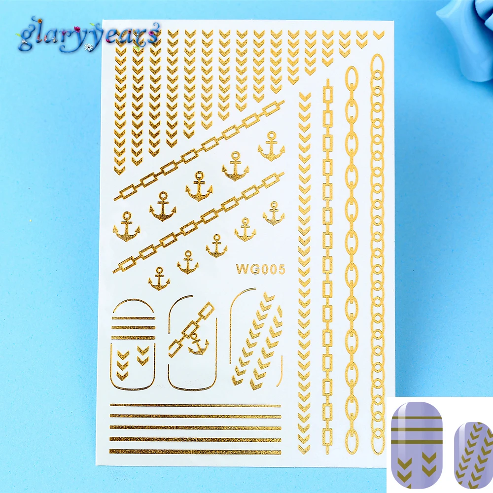 

1 PC Temporary Tattoo Nail Sticker Gold Flash Metallic Anchor Nail Art Women Manicures Makeup Tool Decoration WG005 Nail Sticker