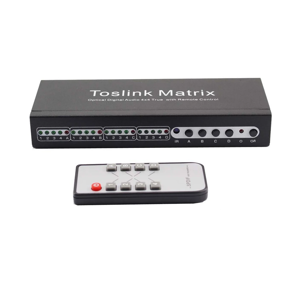 New SPDIF TOSLINK Digital Optical Audio True Matrix 4x4 Switch Switcher Splitter 4 In 4 Out Video Converter with Remote Control New SPDIF TOSLINK Digital Optical Audio True Matrix 4x4 Switch Switcher Splitter 4 In 4 Out Video Converter with Remote Control