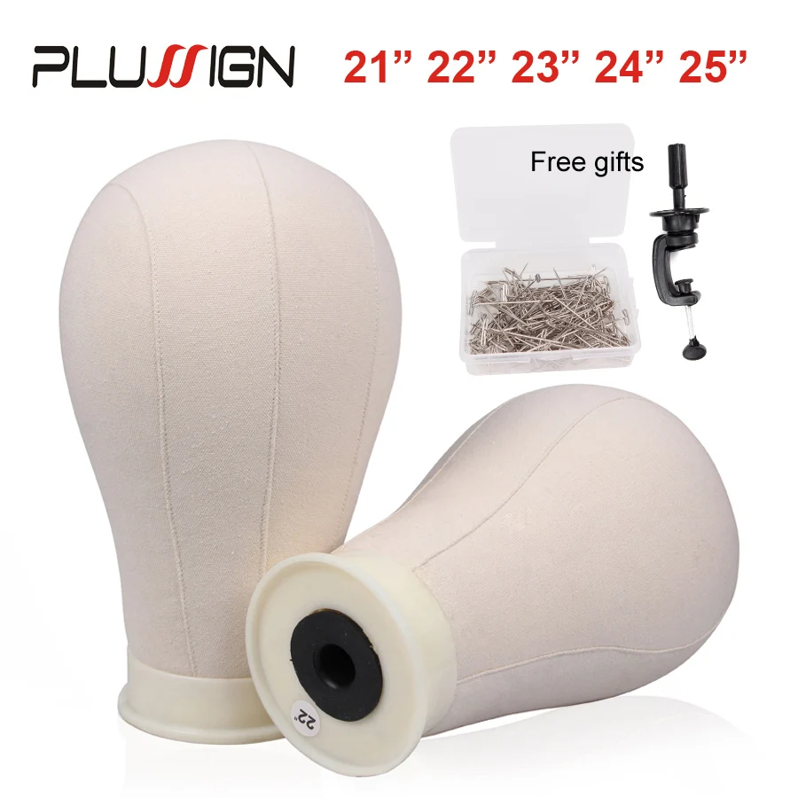 

Plussign Wig Stand Manikin Head Cork Canvas Block Head and Stand and Pins Set For Hair Extensions Wigs Making Display Styling
