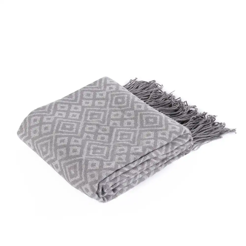 Battilo Lightweight Soft Grey Patterned Throw Blanket With Tassels Battilo Lightweight Soft Grey Patterned Throw Blanket With Tassels