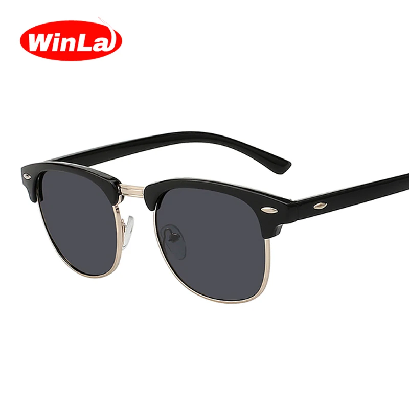 

WINLA CLASSIC Half Metal Sunglasses Men Women Brand Designer Glasses Coating Mirror Sun Glasses Fashion Oculos De Sol WL3016