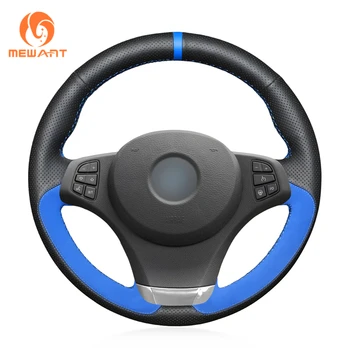 

MEWANT Comfortable Soft Black Genuine Leather Black Suede Car Steering Wheel Cover for BMW X3 E83 2003-2010 X5 E53 2003-2006