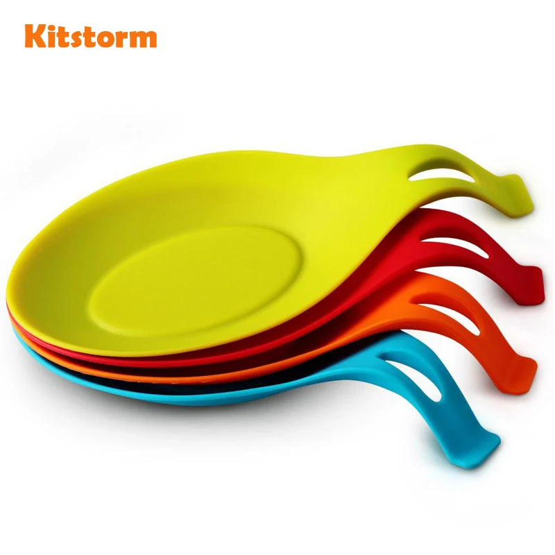 

2Pcs/lot Kitchen Heat Resistant Silicone Spoon Rest Utensil Spatula Holder Kitchen Tool