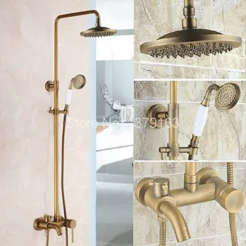 

Antique Brass Wall Mounted Bathroom Rain & Hand Shower & Tub Faucet Set Single Lever Mixer Tap ars186