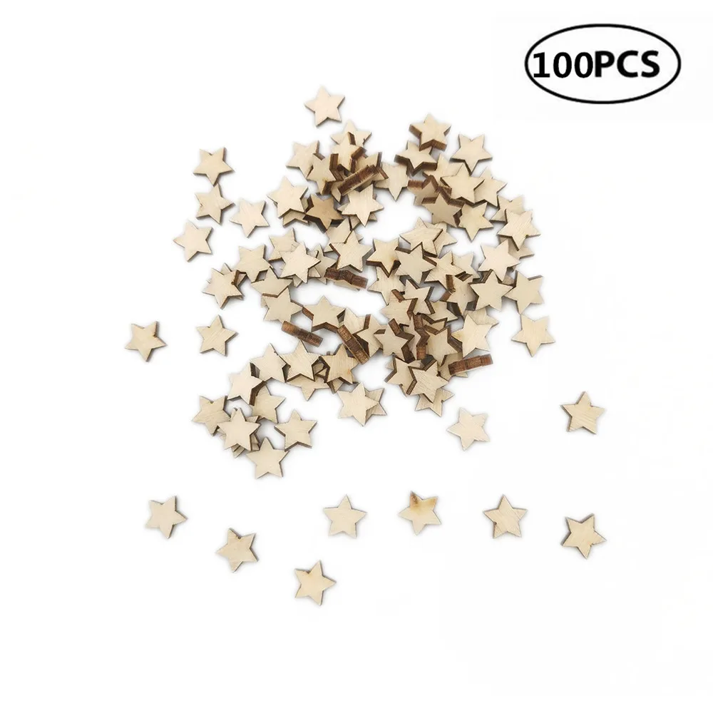 50Pcs Natural Unfinished Blank Wood Wooden Stars Star DIY Crafts Geschenk#