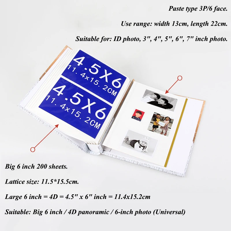200 листов 4D Большой 6-дюймовый вставки фото альбом Бумага Мемориал альбом для Семья Скрап альбомы свадебный фото альбом