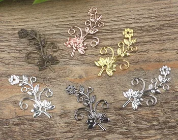 

40x22mm Vintage Filigree Flower Metal Wraps Links European Charms Bu Yao Hair Clasp Accessories DIY Findings Multi-Color Plated